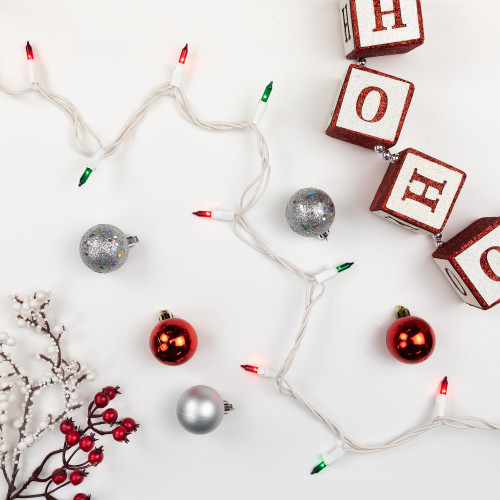 Mini Incandescent Christmas Lights - Red and Green - 28.75' White Wire - 100ct - IMAGE 1