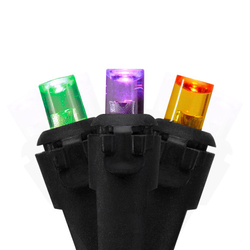 50 Count Purple, Green and Orange LED Christmas Lights, 16 ft Black Wire - IMAGE 1