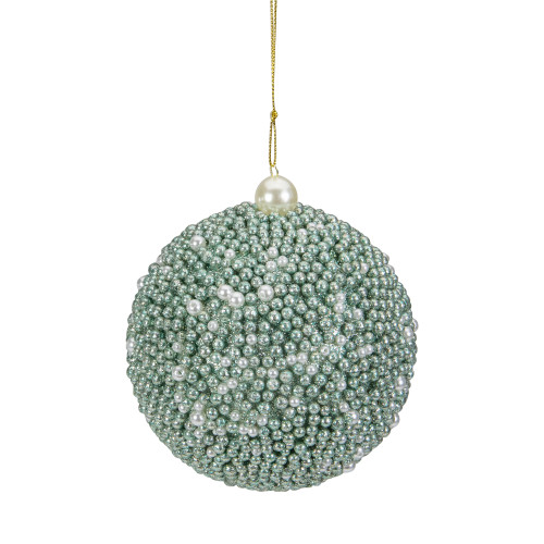 4" Seafoam Green Glitter Beaded Christmas Ball Ornament - IMAGE 1