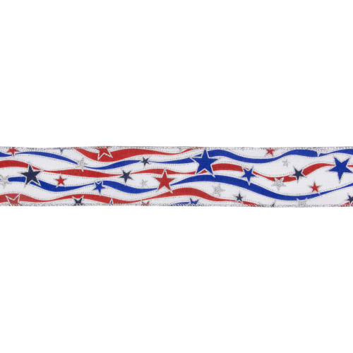 Red, White and Blue Striped Swirl Wired Patriotic Craft Ribbon 2.5in x 10 Yards - IMAGE 1