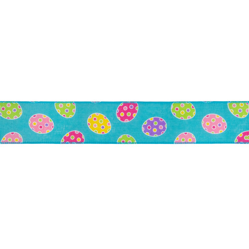 Blue Easter Egg Spring Wired Craft Ribbon 2.5" x 10 Yards - IMAGE 1