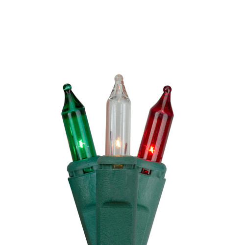 140ct Red, Green, Clear Everglow Chasing Mini Christmas Lights - 48ft, Green Wire - IMAGE 1