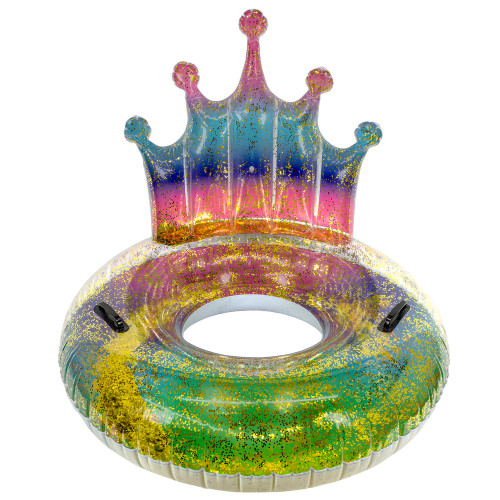 43" Rainbow Glitter Tiara Swimming Pool Inflatable Inner Tube - IMAGE 1