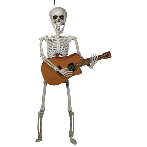 26" Animated Skeleton with Guitar Hanging Halloween Decoration - IMAGE 1