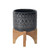 Ceramic Aztec Planter on Stand - 6" - Black and Brown - IMAGE 1