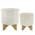 9" White and Tan Brown Dots Ceramic Planter on Stand - IMAGE 2