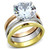 3-Piece Women's Three Tone IP Stainless Steel Wedding Ring Set with Round CZ, Size 5 - IMAGE 1