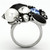 Women's Stainless Steel Ring Floral Accented Black Jet Synthetic Glass Stones - Size 8 - IMAGE 3