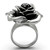 Stainless Steel Flower Shaped Women's Ring with Black Jet Epoxy - Size 6 - IMAGE 3