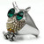 Women's High Polished Stainless Steel Owl Shaped Ring with Emerald Crystals - Size 8 - IMAGE 3