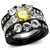 Women's Stainless Steel Wedding Ring Set with Yellow Topaz CZ and Clear Stones, Size 5 - IMAGE 1