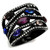 Black Ion Plated Stainless Steel Women's Ring with Multicolor Crystals - Size 6 - IMAGE 1