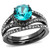2-Piece Women's Stainless Steel Wedding Ring Set with Blue Zircon Crystals, Size 6 - IMAGE 1