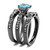 Set of 3 Women's Light Black IP Stainless Steel Wedding Ring with Sea Blue CZ Stones, Size 10 - IMAGE 4