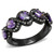 Women's Ion Plated Black Stainless Steel Ring with Oval Amethyst CZ Stones - Size 6 - IMAGE 1