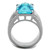 Women's Stainless Steel Ring with Sea Blue Synthetic Glass Stone - Size 6 - IMAGE 3