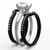 3-Piece Women's Black Ion Plated Stainless Steel Wedding Rings with Square CZ - Size 10 - IMAGE 4
