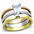 Set of 3 Women's Gold and Rose Gold IP Wedding Rings with Square CZ Stone - Size 7 - IMAGE 1