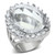 Women's Rhodium Plated Brass Ring with Oval Synthetic Glass - Size 6 - IMAGE 1