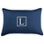 20" Navy Blue and White Embroidered Monogram "L" Rectangular Lumbar Pillow - IMAGE 1