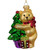 4" Gold and Green Bear with Gift Box Figurine Christmas Ornament - IMAGE 1