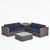 6-Piece Brown Wicker Finish Outdoor Furniture Patio Conversation Set - Navy Blue Cushions - IMAGE 1