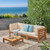 4-Piece Natural Brown Wood Finish Outdoor Furniture Patio Conversation Set - Beige Cushions