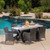 7-Piece Black Wicker Finish Concrete Outdoor Furniture Patio Dining Set - Silver Cushions
