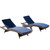 3-Piece Brown Wicker Outdoor Furniture Patio Chaise Lounges and Table Set - Navy Blue Cushions - IMAGE 1