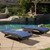 3-Piece Brown Wicker Outdoor Furniture Patio Chaise Lounges and Table Set - Navy Blue Cushions - IMAGE 2