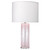 31" White and Blush Pink Decorative Glass Table Lamp with Large Drum Shade in Sea Salt Linen - IMAGE 1