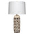 27.5" White and Beige Antiqued Floral Carved Table Lamp with Linen Tapered Shade - IMAGE 1
