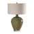 Glossy Base Ceramic Table Lamp with Beige Drum Shade - 27.25" - Green - IMAGE 5