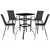 5-Piece Black Contemporary Square Glass Bar Patio Table with Barstools 39.5" - IMAGE 1