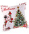 16" x 16" Red, Green, and White Fabric Believe Snowman Christmas Tree Pillow - IMAGE 1