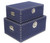Natural Linen Storage Boxes with Studded Frame - 17.75" - Blue - Set of 2 - IMAGE 4
