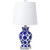 21" Blue Glazed Geometric Table Lamp with White Drum Shade - IMAGE 1