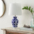 21" Blue Glazed Geometric Table Lamp with White Drum Shade - IMAGE 2