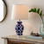 21" Blue Glazed Geometric Table Lamp with White Drum Shade - IMAGE 3