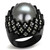 Women's Black IP Stainless Steel Ring with Gray Synthetic Pearl and Round Clear Stones - Size 9 - IMAGE 1