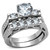 2-Piece Women's Wedding Stainless Steel Ring Set with Round Cubic Zirconia, Size 5 - IMAGE 1