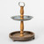 18.5" Brown and Silver 2-Tier Unique Wooden Round Serving Tray - IMAGE 1
