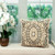 Embroidered Medallion Cotton Throw Pillow - 18" - Beige and Dark Brown - IMAGE 1