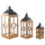 Set of 3 Natural Wood Candle Lanterns with Black Metal Tops 26.5" - IMAGE 1