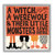 “Witch Werewolf and Little Monsters” Halloween Gray Framed Texturized Art, 12" x 12" - IMAGE 1