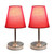 Nickel-Finish Mini Table Lamps with Tapered Shade - 10.5" - Red - Set of 2 - IMAGE 3