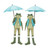 Set of 2 Frog with Umbrella Tabletop Figurines 11.25" - IMAGE 1