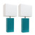 Leather Table Lamps with Square Shades - 21" - White and Teal - Set of 2 - IMAGE 1