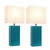 Leather Table Lamps with Square Shades - 21" - White and Teal - Set of 2 - IMAGE 3
