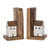 Wooden House Bookends - 8.25" - Brown and White - Set of 2 - IMAGE 1